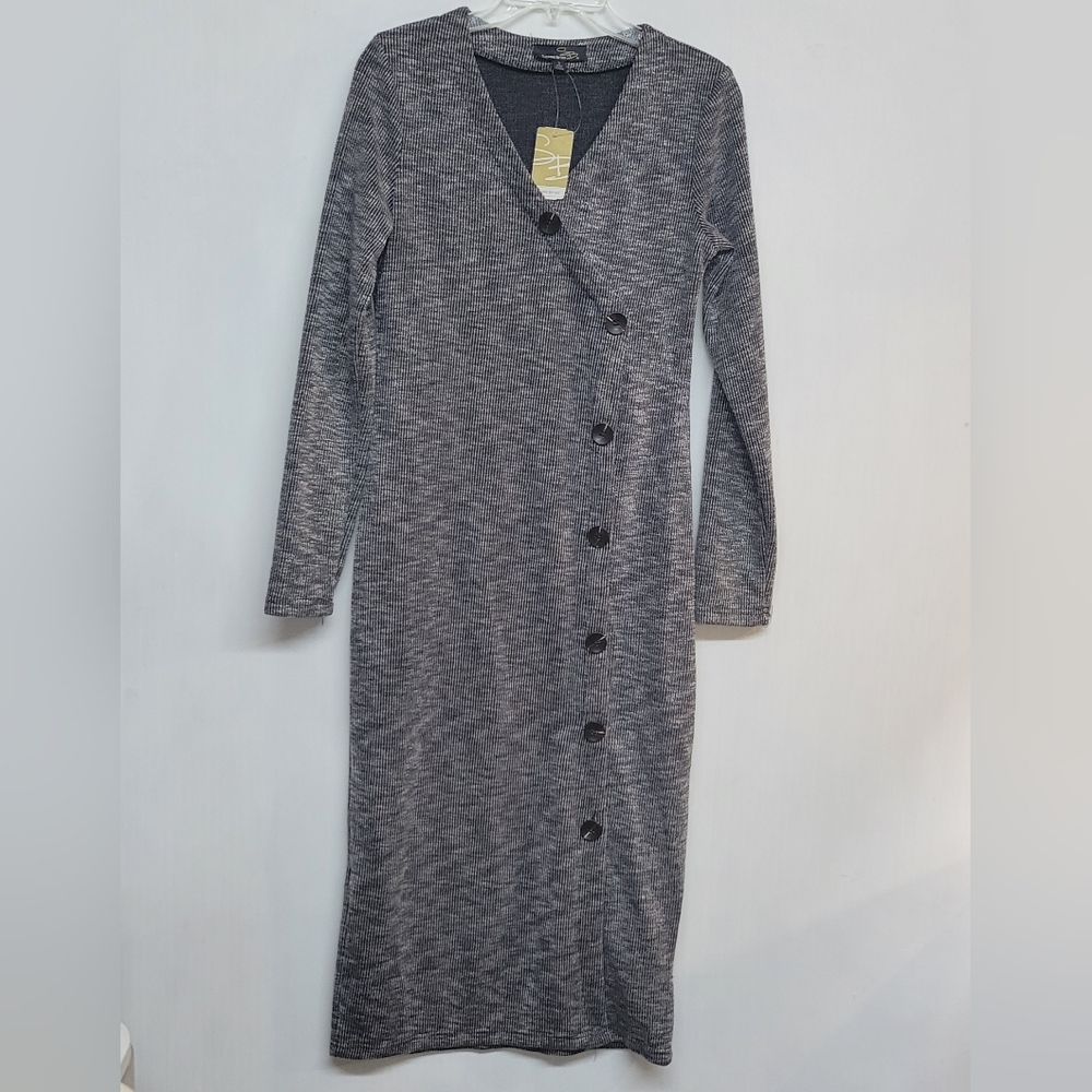Suzanne Betro Charcoal Button-up Sweater Dress Long Sleeve Size Small